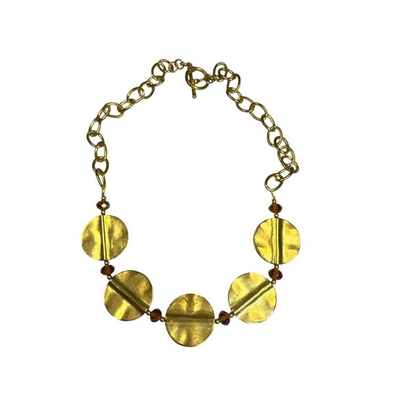 Goldtone Disk Choker Necklace Round Layered Boho Jewelry Vintage Style - Picture 2 of 7